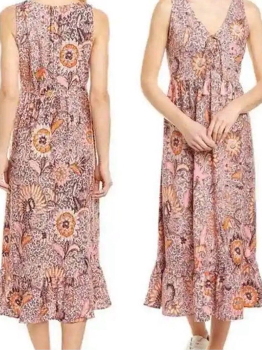 Madewell lace up midi ruffle Bali Blooms sleeveless floral dress women’s size 6